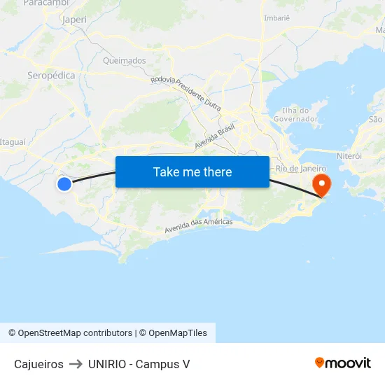 Cajueiros to UNIRIO - Campus V map