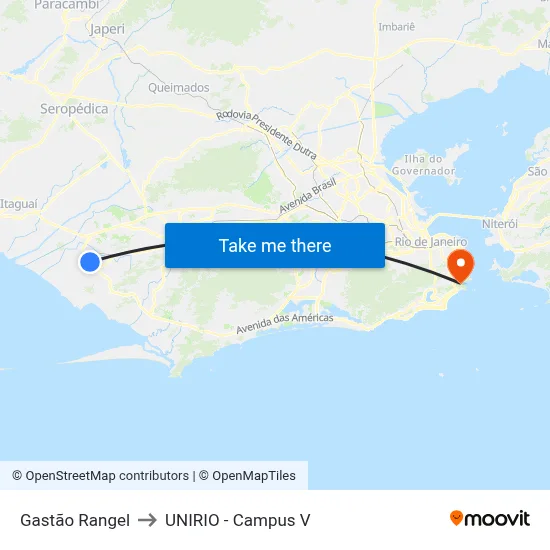 Gastão Rangel to UNIRIO - Campus V map