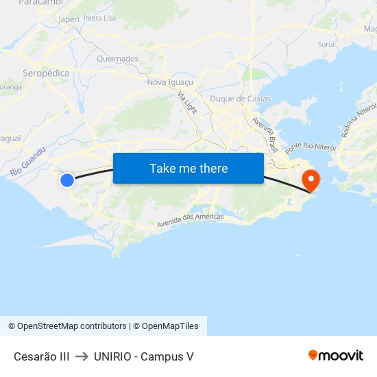 Cesarão III to UNIRIO - Campus V map