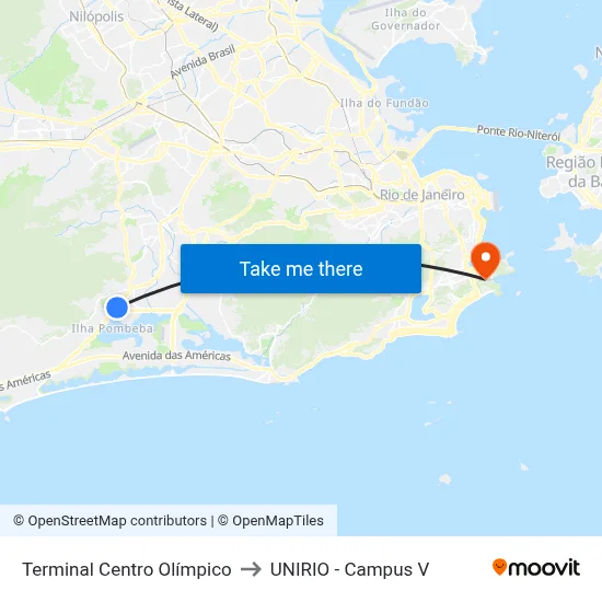 Terminal Centro Olímpico to UNIRIO - Campus V map