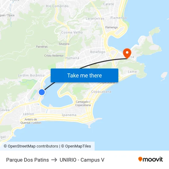 Parque Dos Patins to UNIRIO - Campus V map