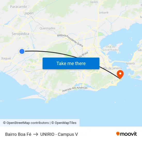 Bairro Boa Fé to UNIRIO - Campus V map