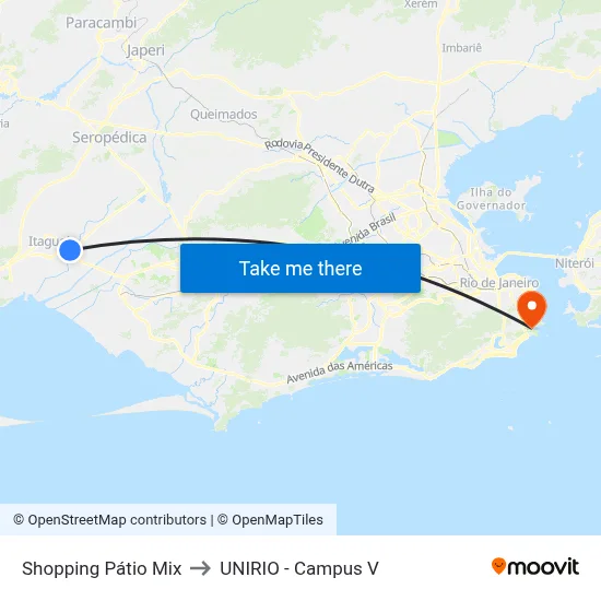 Shopping Pátio Mix to UNIRIO - Campus V map