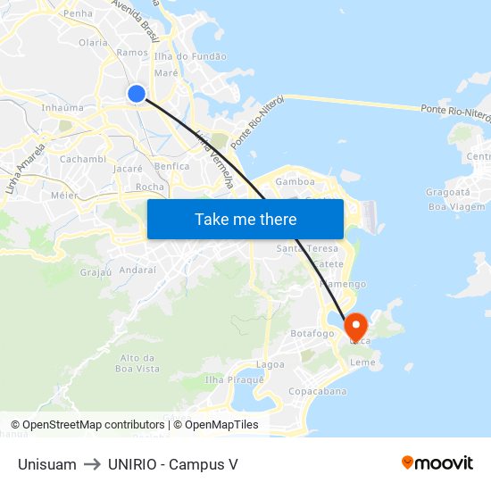 Unisuam to UNIRIO - Campus V map