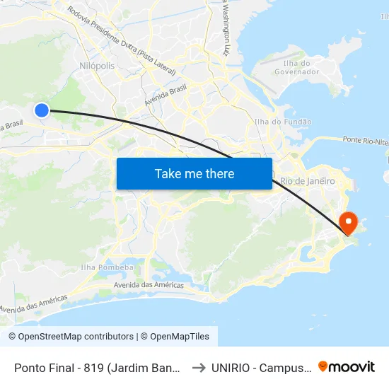 Ponto Final - 819 (Jardim Bangu) to UNIRIO - Campus V map