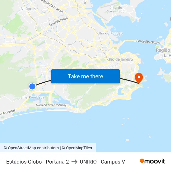 Estúdios Globo - Portaria 2 to UNIRIO - Campus V map