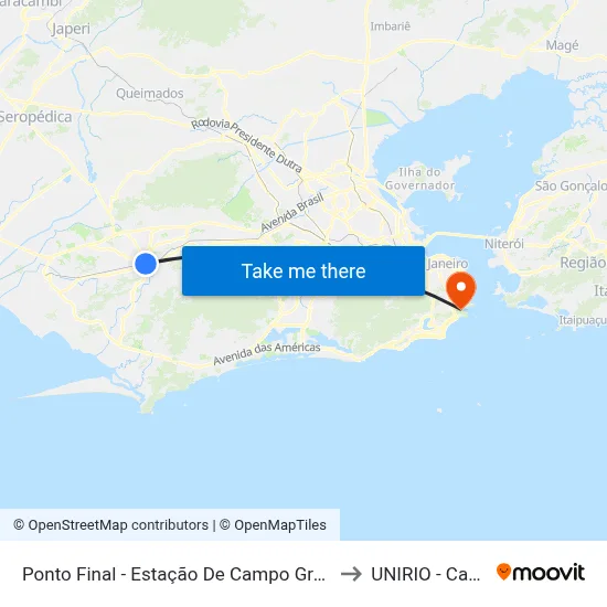 Ponto Final - Estação De Campo Grande (821/841)) to UNIRIO - Campus V map