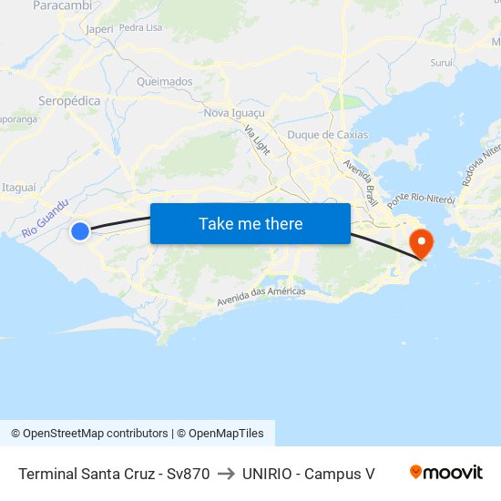 Terminal Santa Cruz - Sv870 to UNIRIO - Campus V map