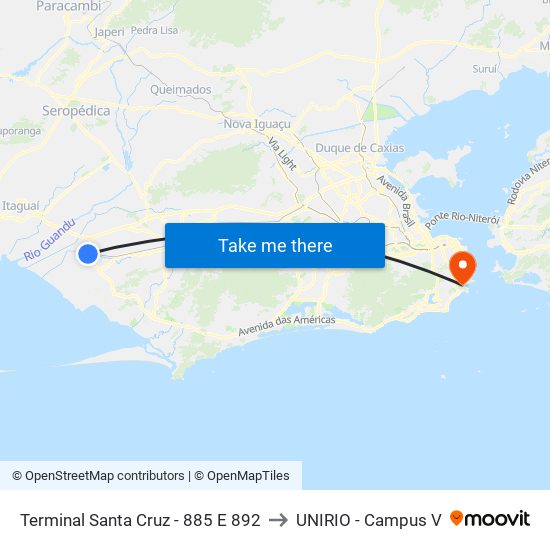 Terminal Santa Cruz - 885 E 892 to UNIRIO - Campus V map
