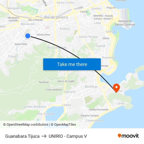 Guanabara Tijuca to UNIRIO - Campus V map