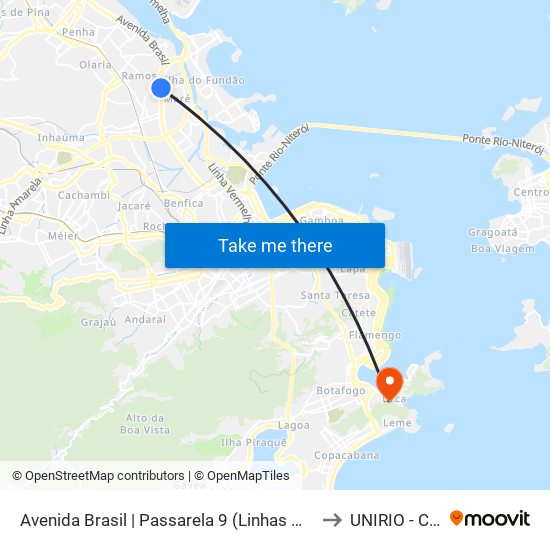 Avenida Brasil | Passarela 9 (Linhas Municipais Para O Centro) to UNIRIO - Campus V map