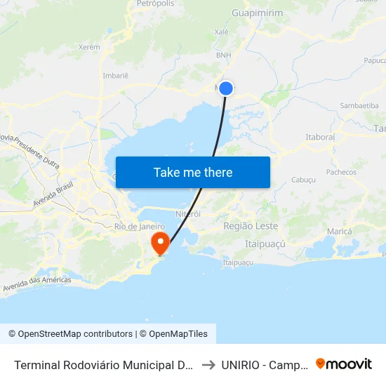 Terminal Rodoviário Municipal De Magé to UNIRIO - Campus V map