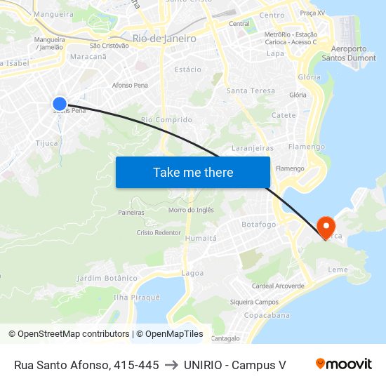 Rua Santo Afonso, 415-445 to UNIRIO - Campus V map