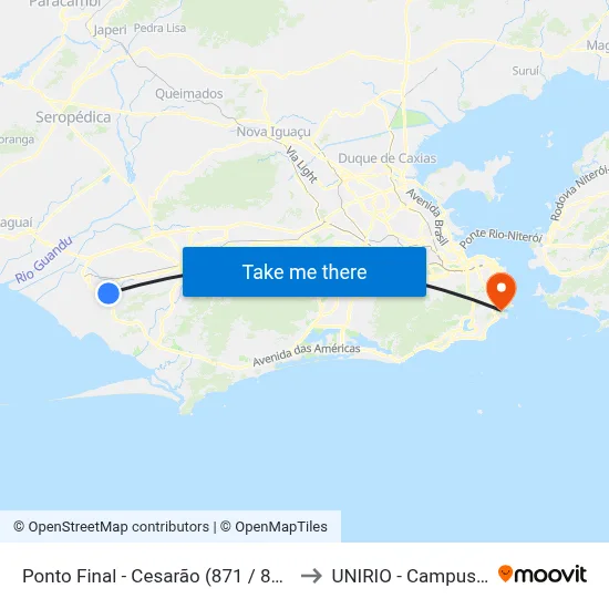 Ponto Final - Cesarão (871 / 872) to UNIRIO - Campus V map