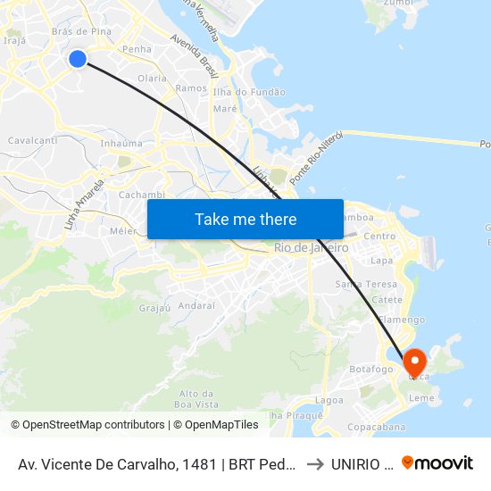 Av. Vicente De Carvalho, 1481 | BRT Pedro Taques / Olimpo (Sentido Vic. De Carvalho) to UNIRIO - Campus V map