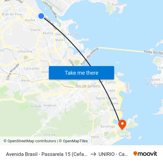 Avenida Brasil - Passarela 15 (Cefan / Mega Box) to UNIRIO - Campus V map