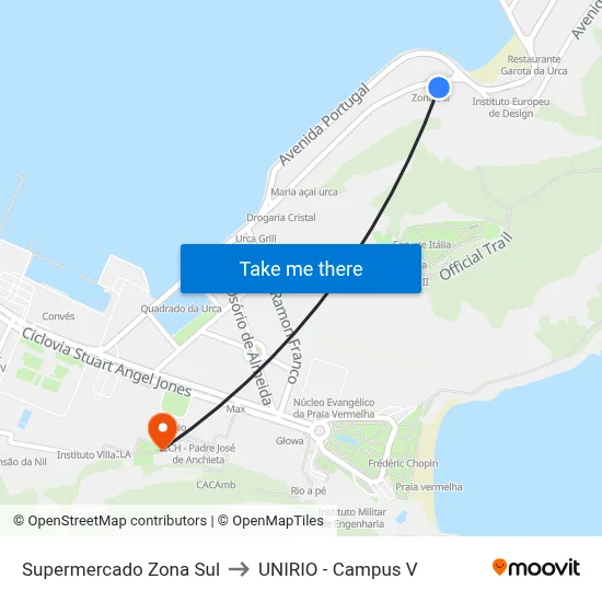 Supermercado Zona Sul to UNIRIO - Campus V map