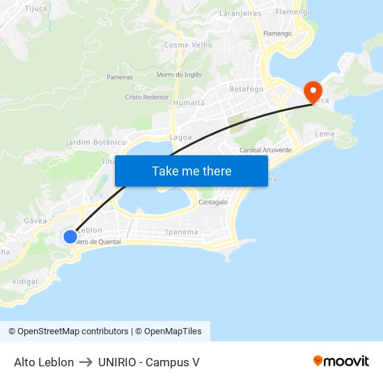 Alto Leblon to UNIRIO - Campus V map