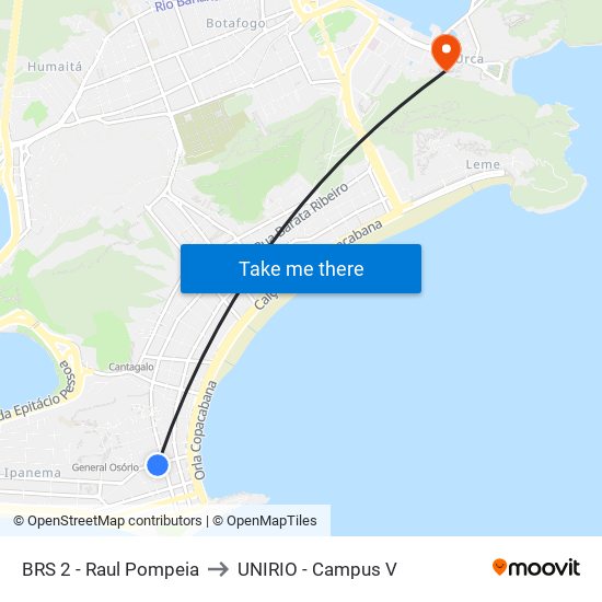 BRS 2 - Raul Pompeia to UNIRIO - Campus V map