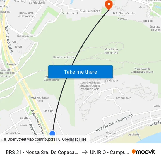 BRS 3 I - Nossa Sra. De Copacabana to UNIRIO - Campus V map