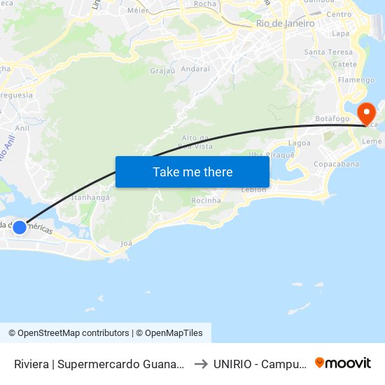 Riviera | Supermercardo Guanabara to UNIRIO - Campus V map