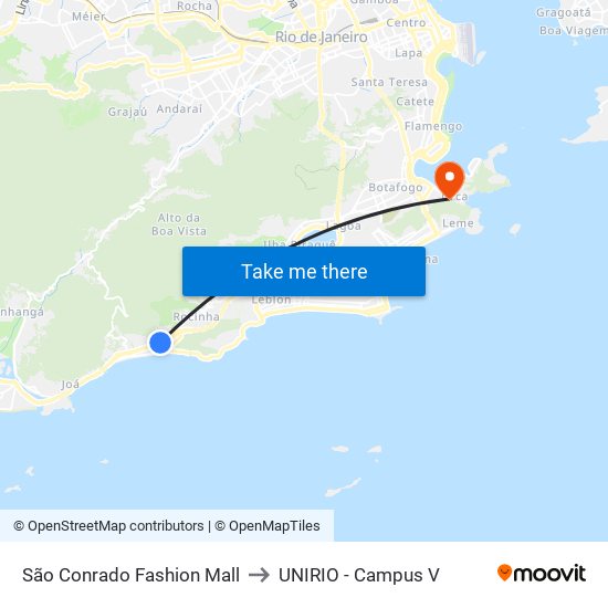 São Conrado Fashion Mall to UNIRIO - Campus V map