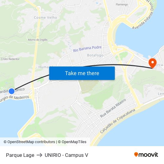 Parque Lage to UNIRIO - Campus V map