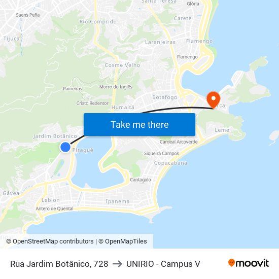 Rua Jardim Botânico, 728 to UNIRIO - Campus V map