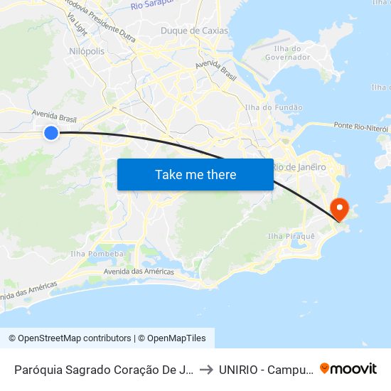 Paróquia Sagrado Coração De Jesus to UNIRIO - Campus V map