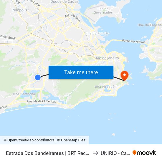 Estrada Dos Bandeirantes | BRT Recanto Das Palmeiras to UNIRIO - Campus V map