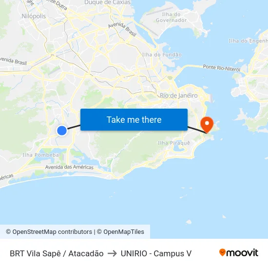 BRT Vila Sapê / Atacadão to UNIRIO - Campus V map