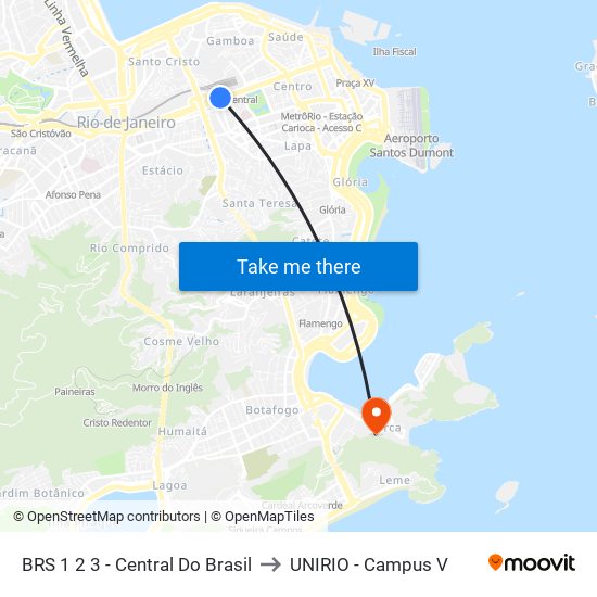 BRS 1 2 3 - Central Do Brasil to UNIRIO - Campus V map