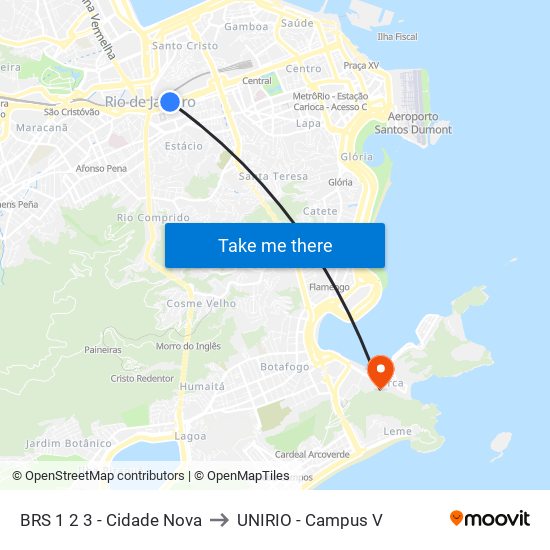 BRS 1 2 3 - Cidade Nova to UNIRIO - Campus V map