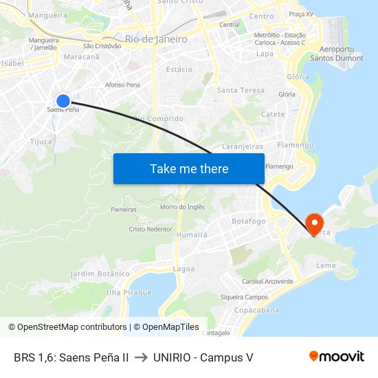 BRS 1,6: Saens Peña II to UNIRIO - Campus V map