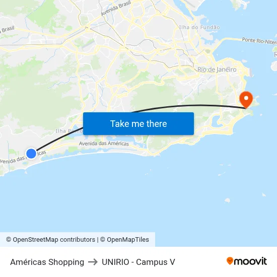 Américas Shopping to UNIRIO - Campus V map