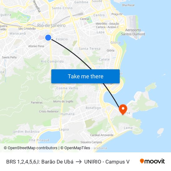 BRS 1,2,4,5,6,I: Barão De Ubá to UNIRIO - Campus V map