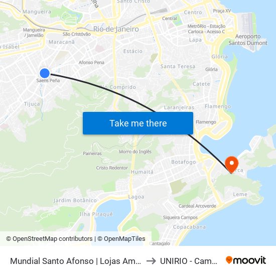 Mundial Santo Afonso | Lojas Americanas to UNIRIO - Campus V map