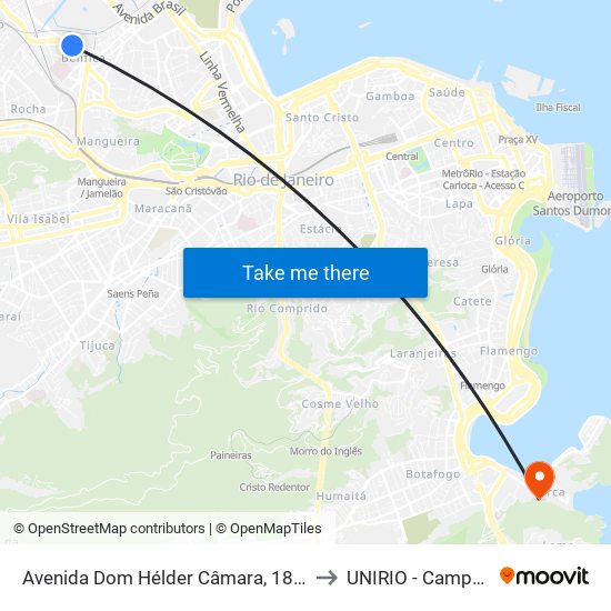 Avenida Dom Hélder Câmara, 186-312 to UNIRIO - Campus V map