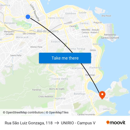 Rua São Luiz Gonzaga, 118 to UNIRIO - Campus V map