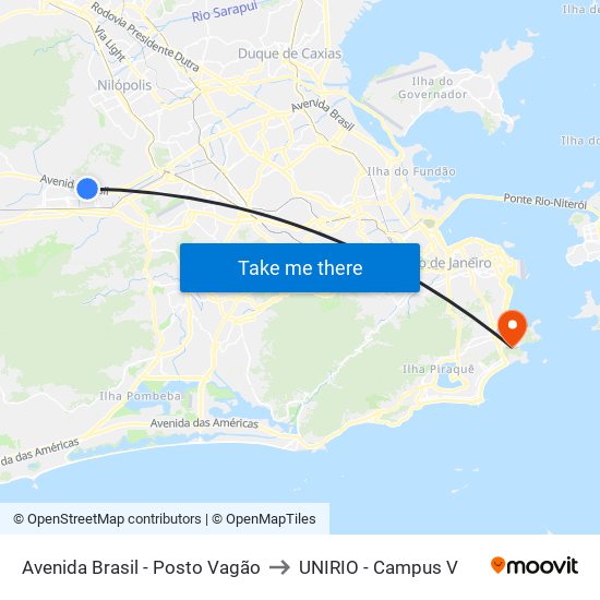Avenida Brasil - Posto Vagão to UNIRIO - Campus V map