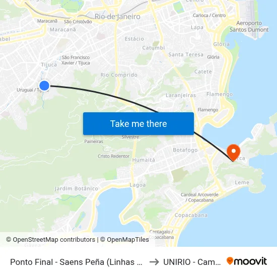 Ponto Final - Saens Peña (Linhas 409 E 416) to UNIRIO - Campus V map