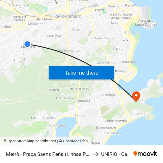 Metrô - Praça Saens Peña (Linhas Para Haddock Lobo) to UNIRIO - Campus V map