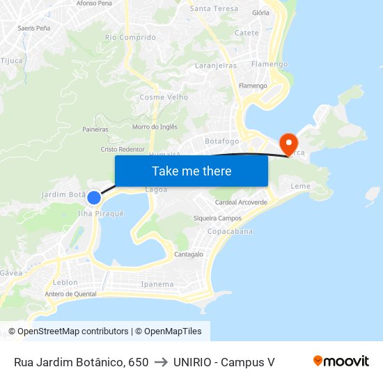 Rua Jardim Botânico, 650 to UNIRIO - Campus V map