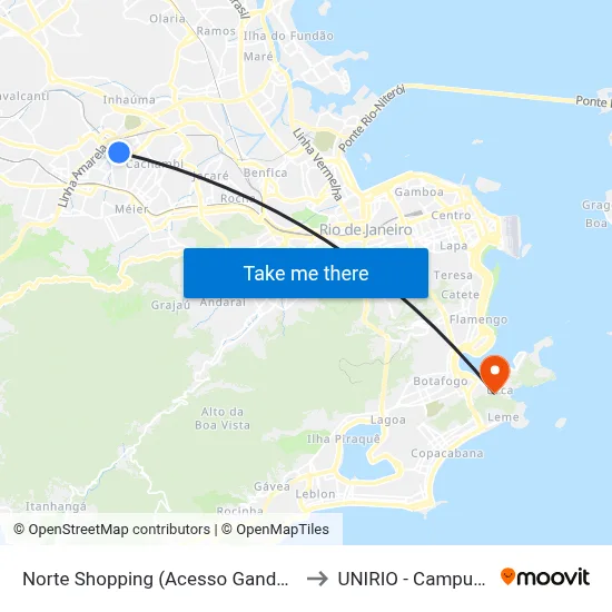 Norte Shopping (Acesso Gandavo) to UNIRIO - Campus V map