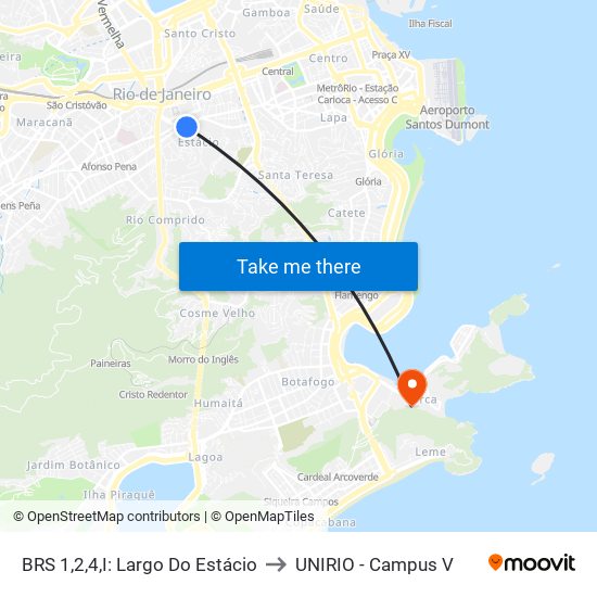 BRS 1,2,4,I: Largo Do Estácio to UNIRIO - Campus V map