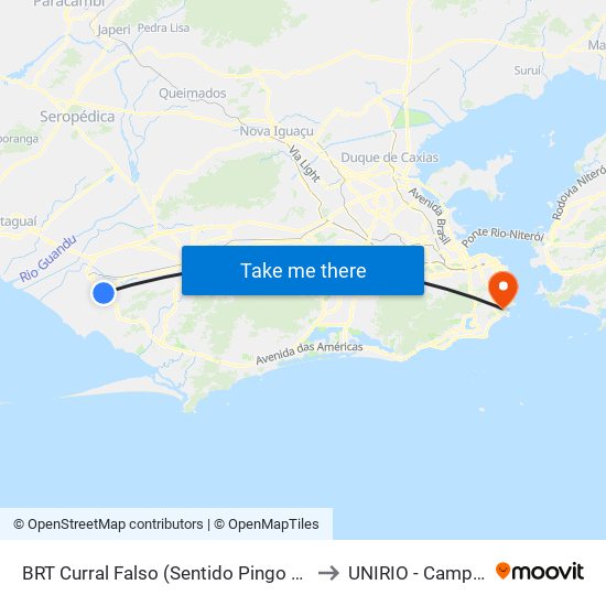 BRT Curral Falso (Sentido Pingo D'Água) to UNIRIO - Campus V map