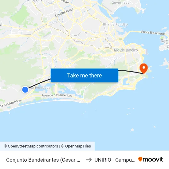 Conjunto Bandeirantes (Cesar Maia) to UNIRIO - Campus V map