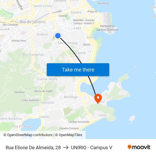 Rua Elione De Almeida, 28 to UNIRIO - Campus V map