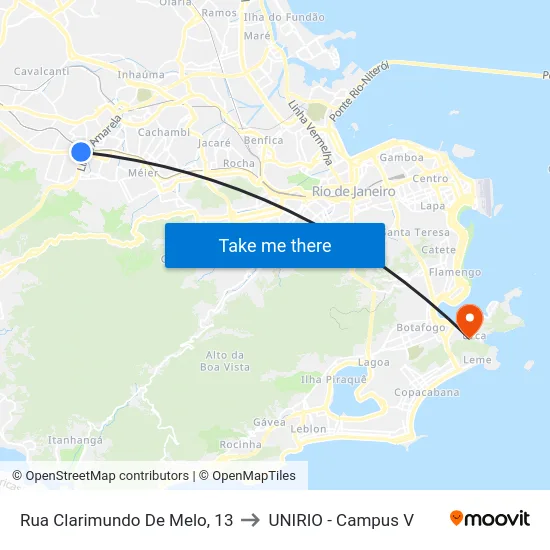 Rua Clarimundo De Melo, 13 to UNIRIO - Campus V map