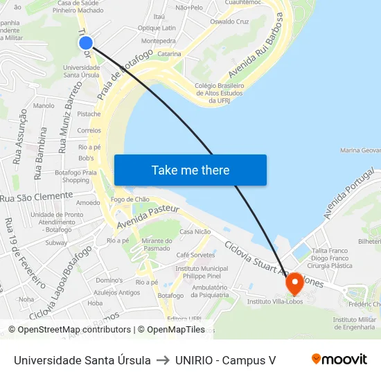 Universidade Santa Úrsula to UNIRIO - Campus V map